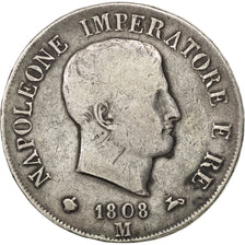 ITALIAN STATES, 5 Lire, 1808, Milan, KM #10.1, VF(20-25), Silver, 24.70