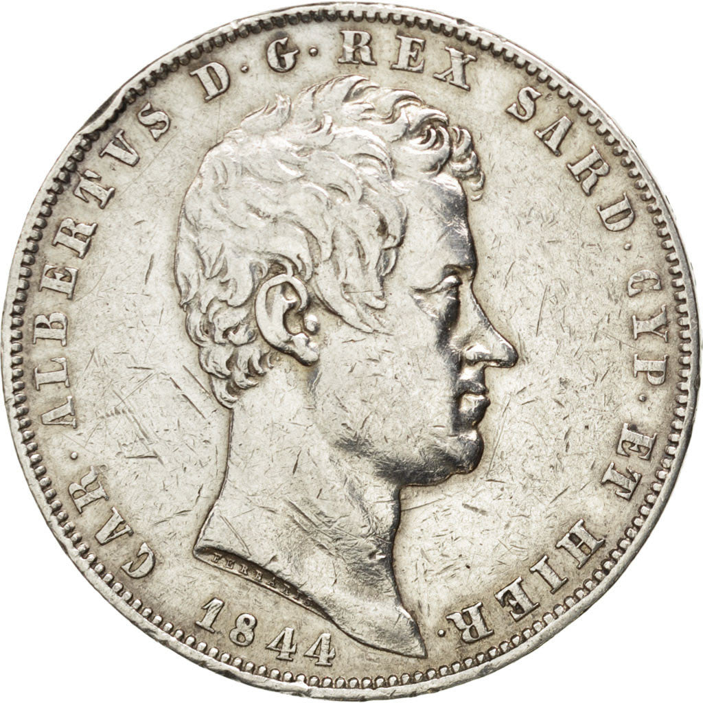 Monnaie, États italiens, SARDINIA, Carlo Alberto, 5 Lire, 1844, Genoa, TB+