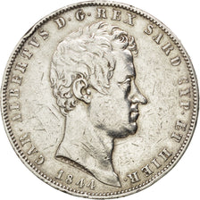 Monnaie, États italiens, SARDINIA, Carlo Alberto, 5 Lire, 1844, Genoa, TB+