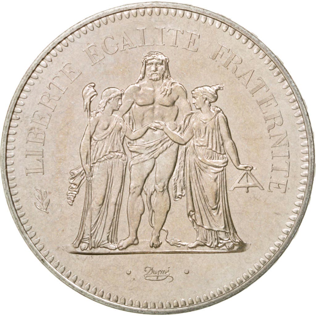 FRANCE, Hercule, 50 Francs, 1975, Paris, KM #941.1, MS(63), Silver, 41, Gadoury.