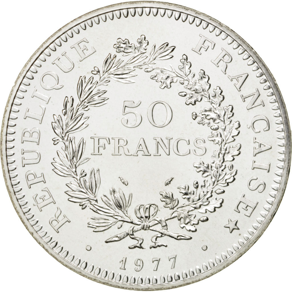 FRANCE, Hercule, 50 Francs, 1977, Paris, KM #941.1, MS(63), Silver, 41, Gadoury.