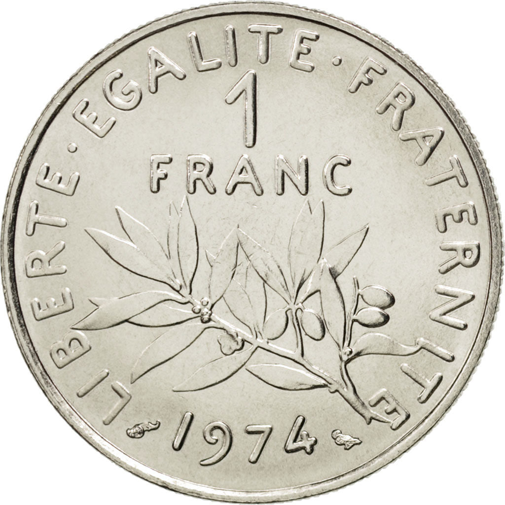 FRANCE, Semeuse, Franc, 1974, Paris, KM #925.1, MS(63), Nickel, 24, Gadoury...