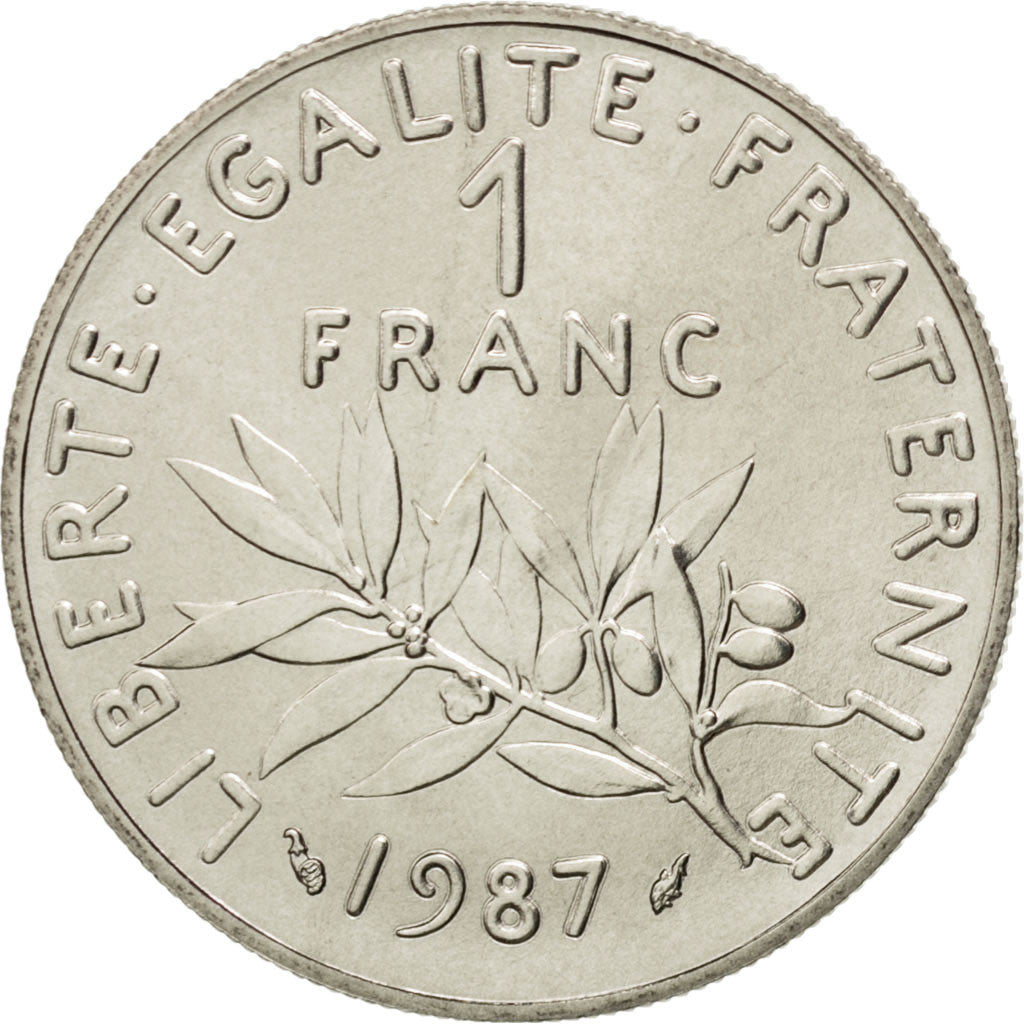 FRANCE, Semeuse, Franc, 1987, Paris, KM #925.1, MS(63), Nickel, 24, Gadoury...