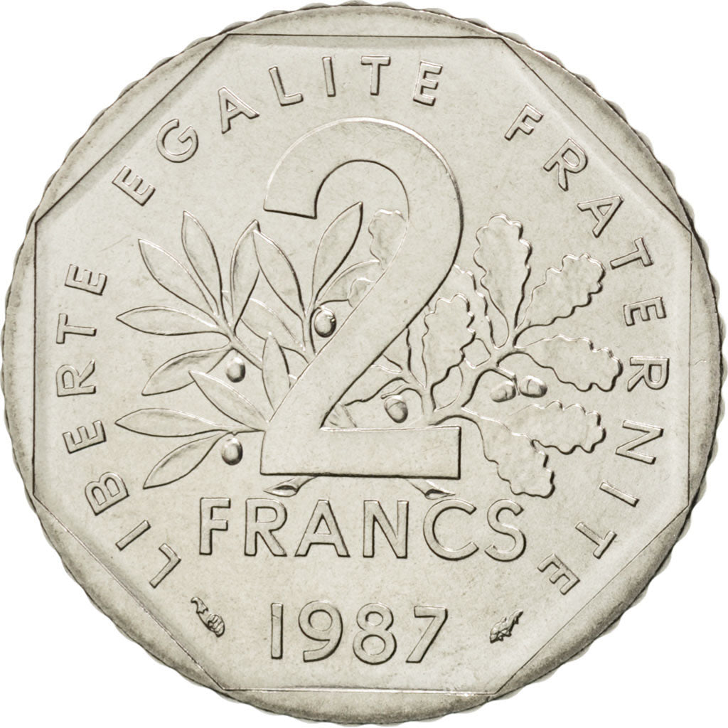 Munten, Frankrijk, Semeuse, 2 Francs, 1987, UNC-, Nickel, KM:942.1, Gadoury:547