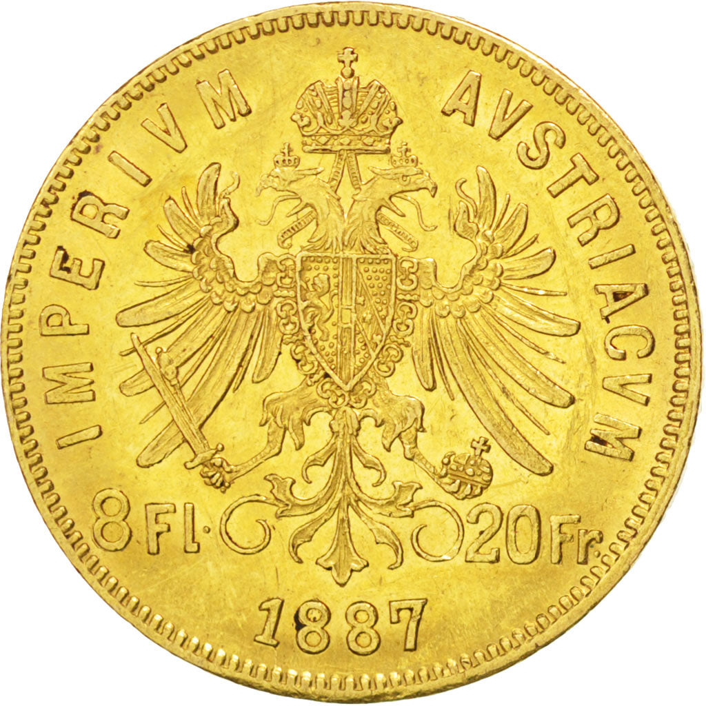 AUSTRIA, 8 Florins-20 Francs, 1887, KM #2269, AU(55-58), Gold, 6.44