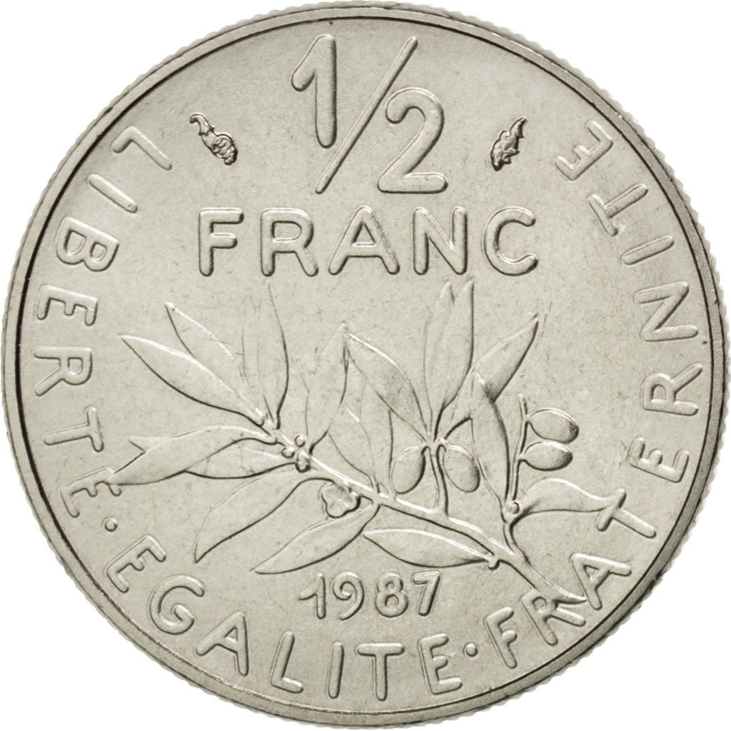 FRANCE, Semeuse, 1/2 Franc, 1987, Paris, KM #931.1, MS(63), Nickel, 19.5,...