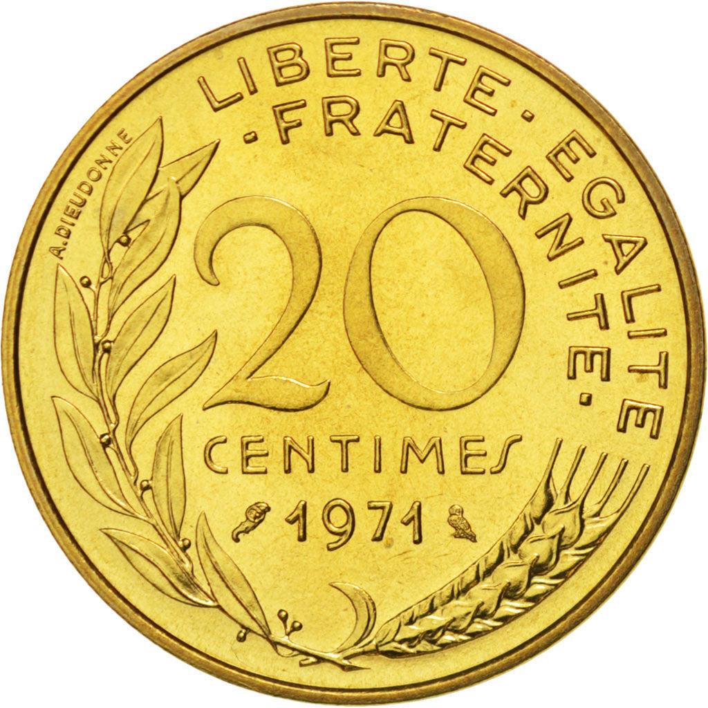 Coin, France, Marianne, 20 Centimes, 1971, MS(63), Aluminum-Bronze, KM:930