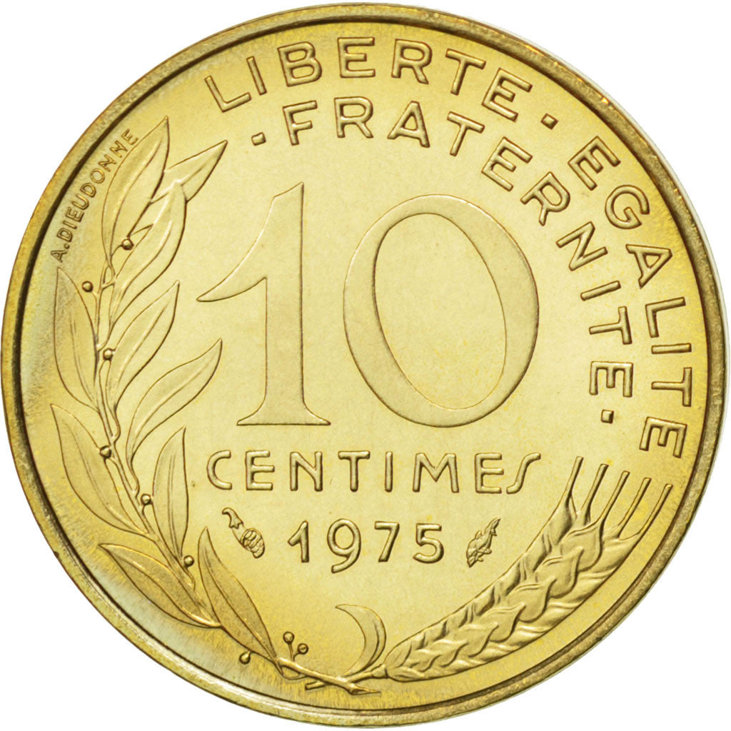 FRANCE, Marianne, 10 Centimes, 1975, Paris, KM #929, MS(65-70),...