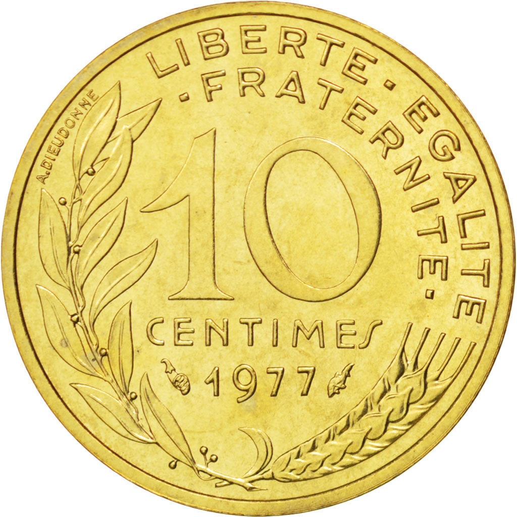 FRANCE, Marianne, 10 Centimes, 1977, Paris, KM #929, MS(63), Aluminum-Bronze,...