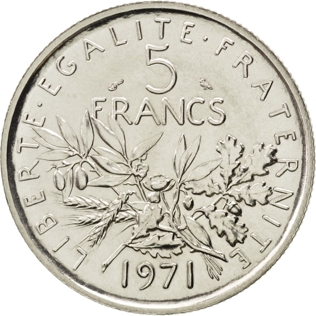 Francia, Semeuse, 5 Francs, 1971, SPL, Nichel placcato rame-nichel, KM:926a.1...