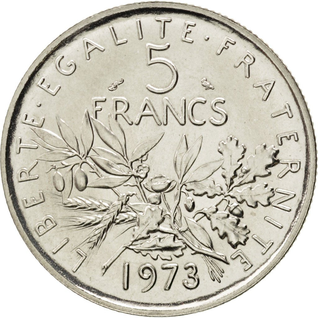 FRANCE, Semeuse, 5 Francs, 1973, Paris, KM #926a.1, MS(63), Nickel Clad...