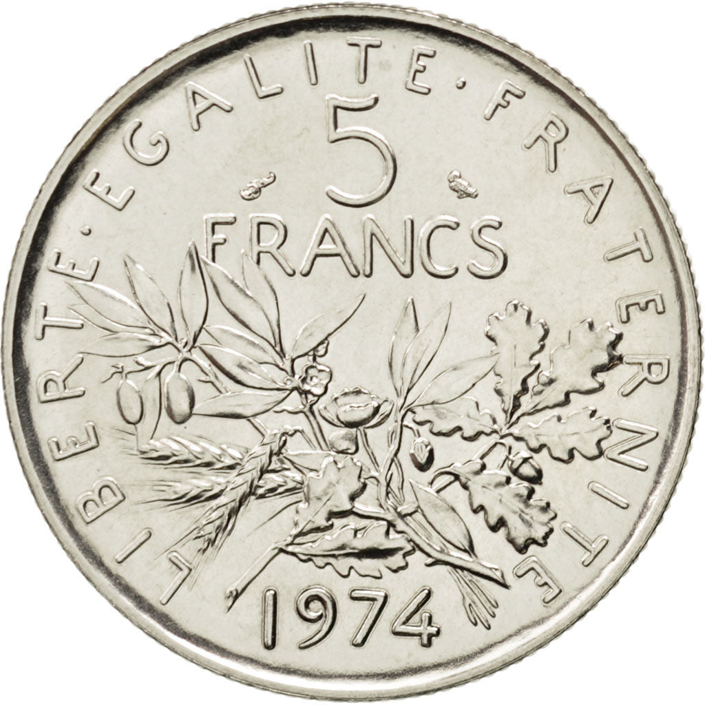 FRANCE, Semeuse, 5 Francs, 1974, Paris, KM #926a.1, MS(63), Nickel Clad...