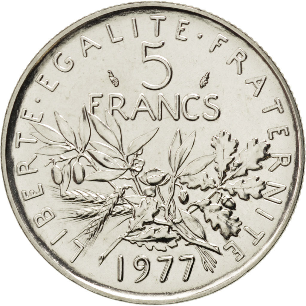 Münze, Frankreich, Semeuse, 5 Francs, 1977, UNZ, Nickel Clad Copper-Nickel