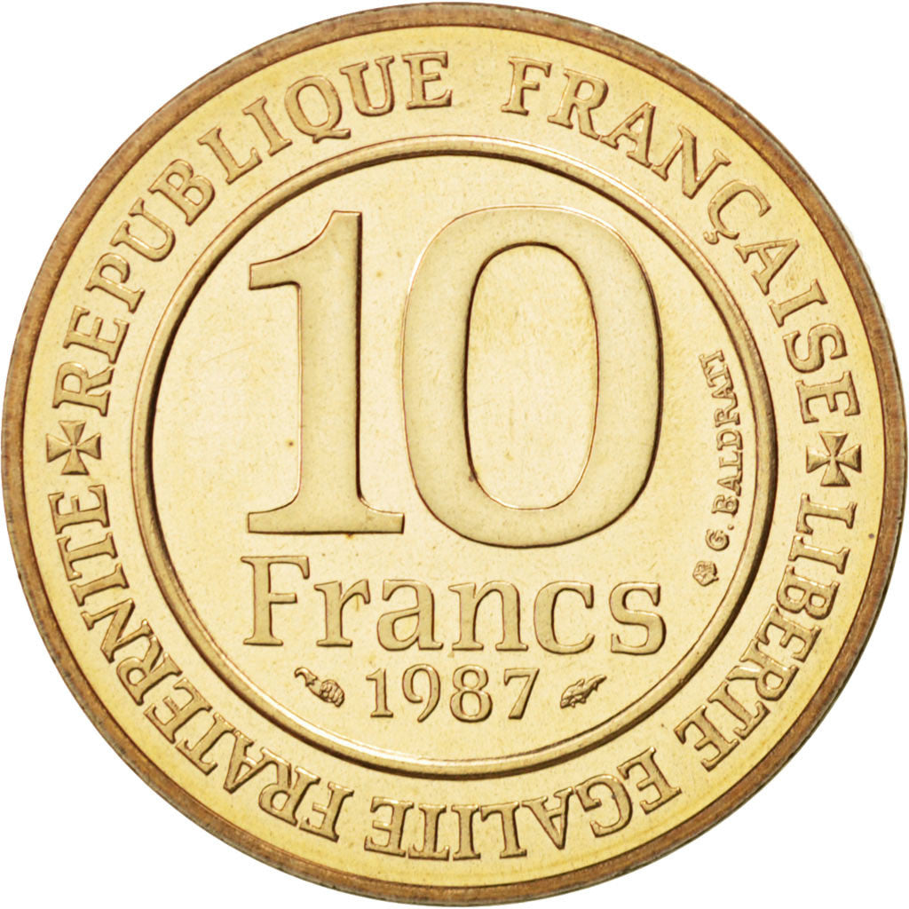 Coin, France, 10 Francs, 1987, MS(63), Nickel-Bronze, KM:961d, Gadoury:820