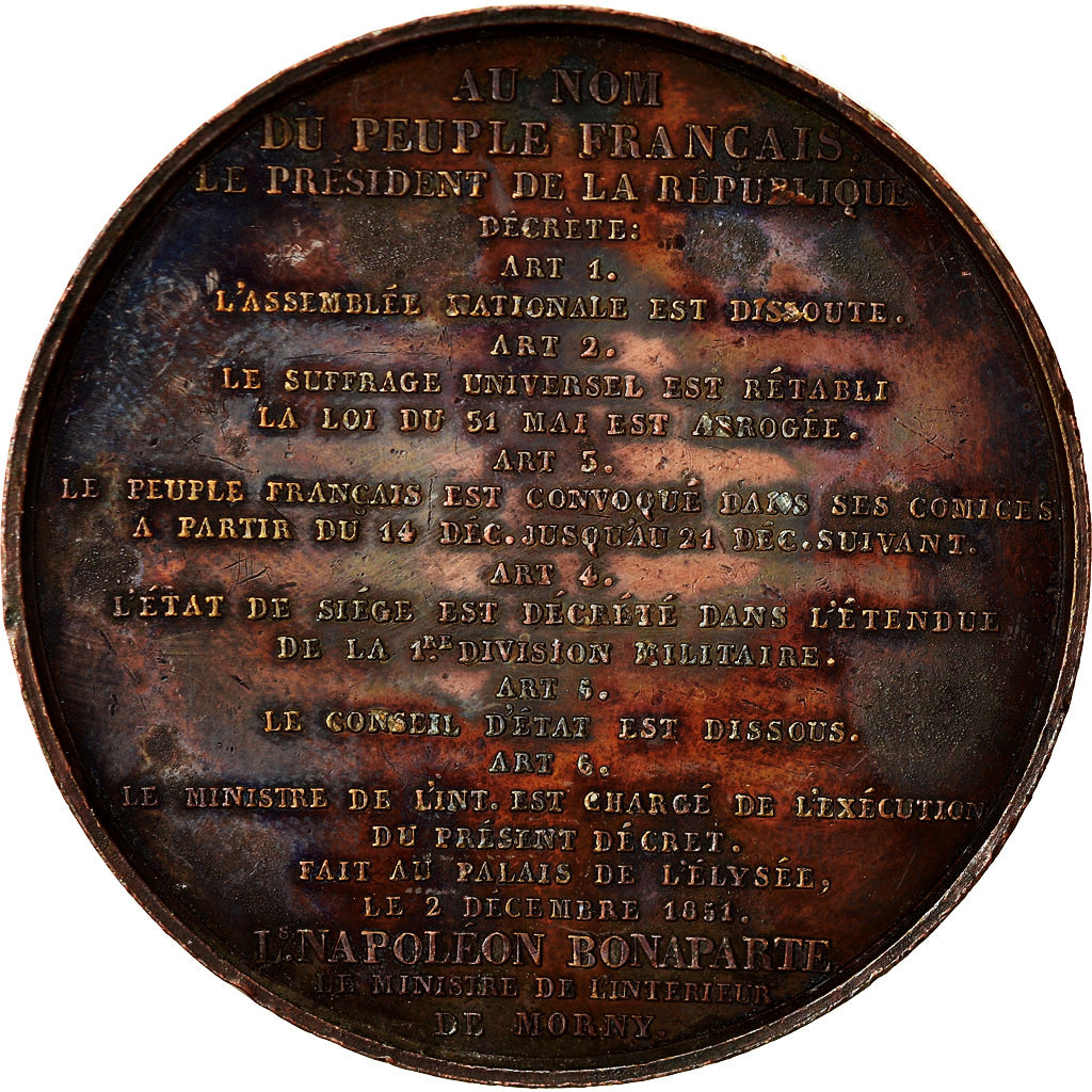 France, Medal, Louis Napoléon Bonaparte, Président de la République, 1851