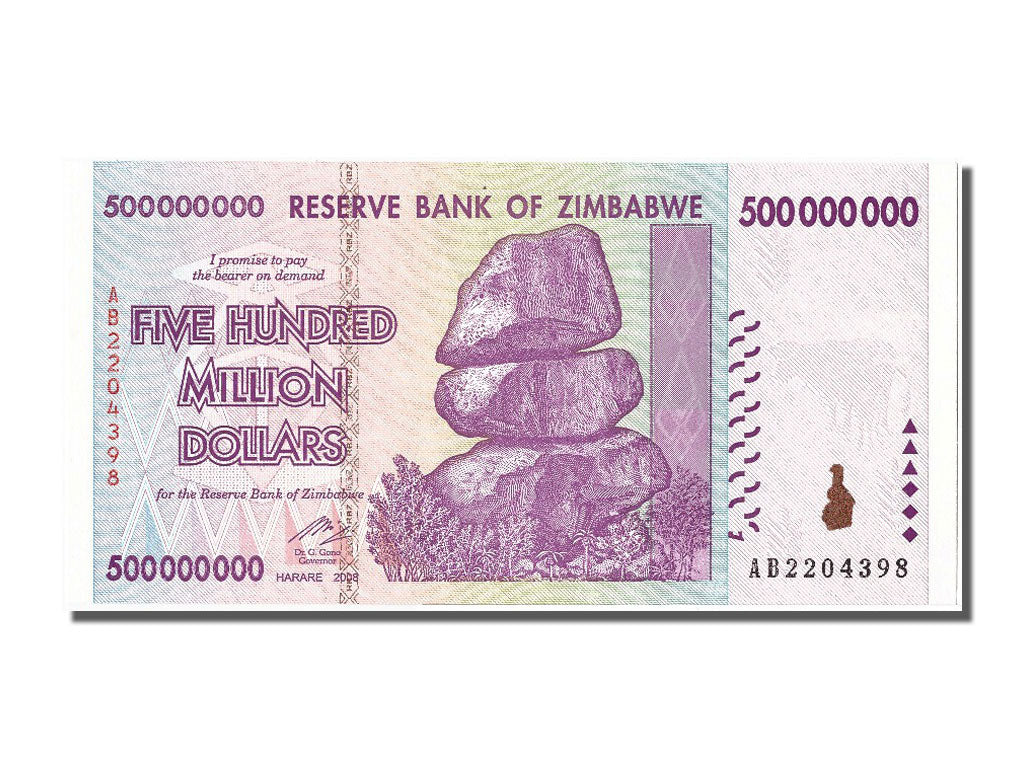 Zimbabwe, 500 Million Dollars, 2008, KM #82, 2008-12-12, UNC(65-70), AB 2204398