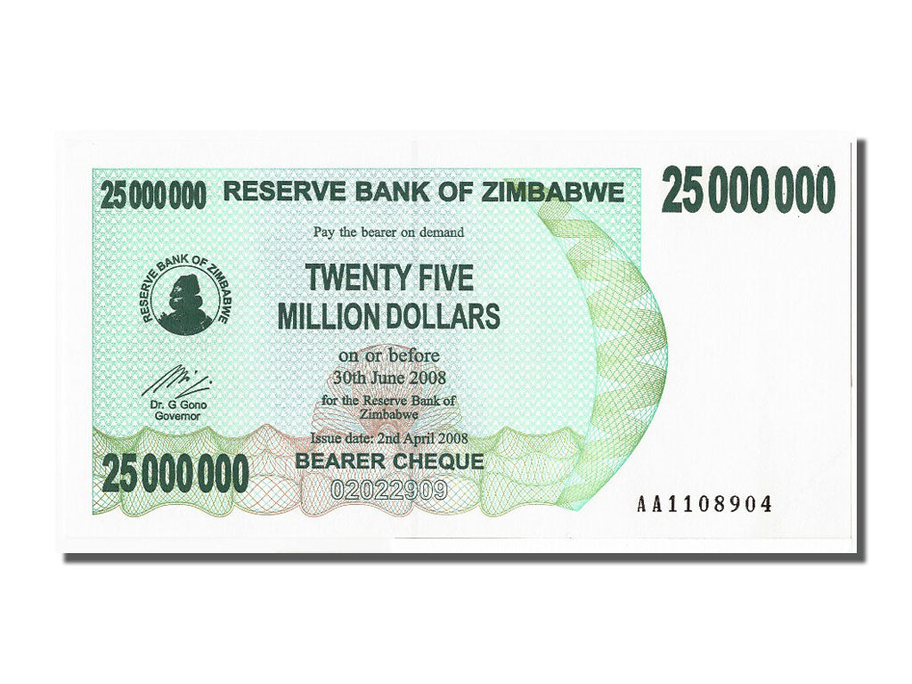 Zimbabwe, 25 Million Dollars, 2008, KM #56, 2008-04-02, UNC(65-70), AA1108904