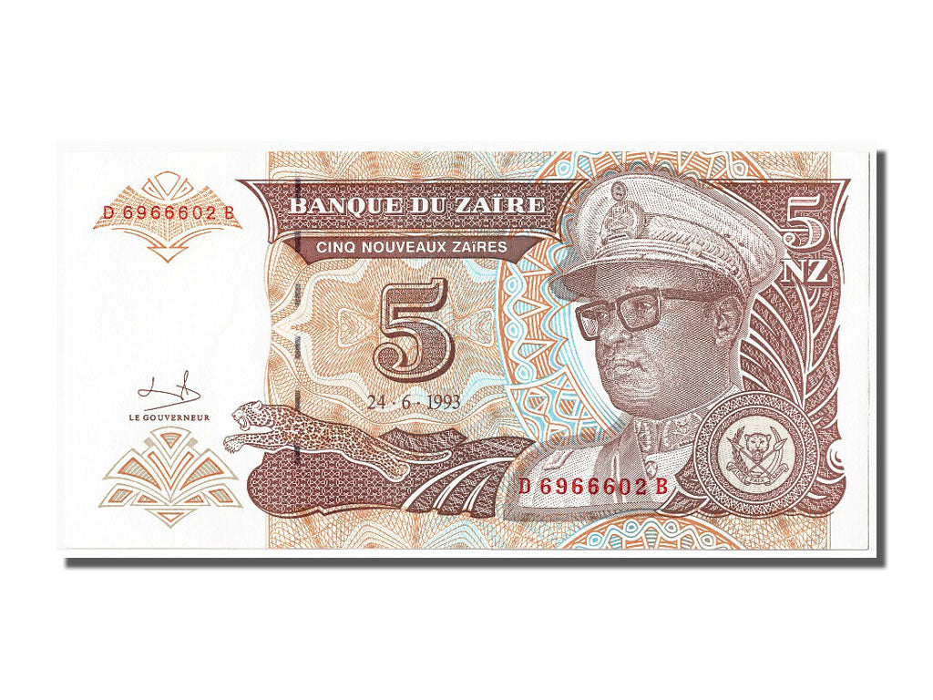 Banknote, Zaire, 5 Nouveaux Zaïres, 1993, 1993-06-24, UNC(65-70)