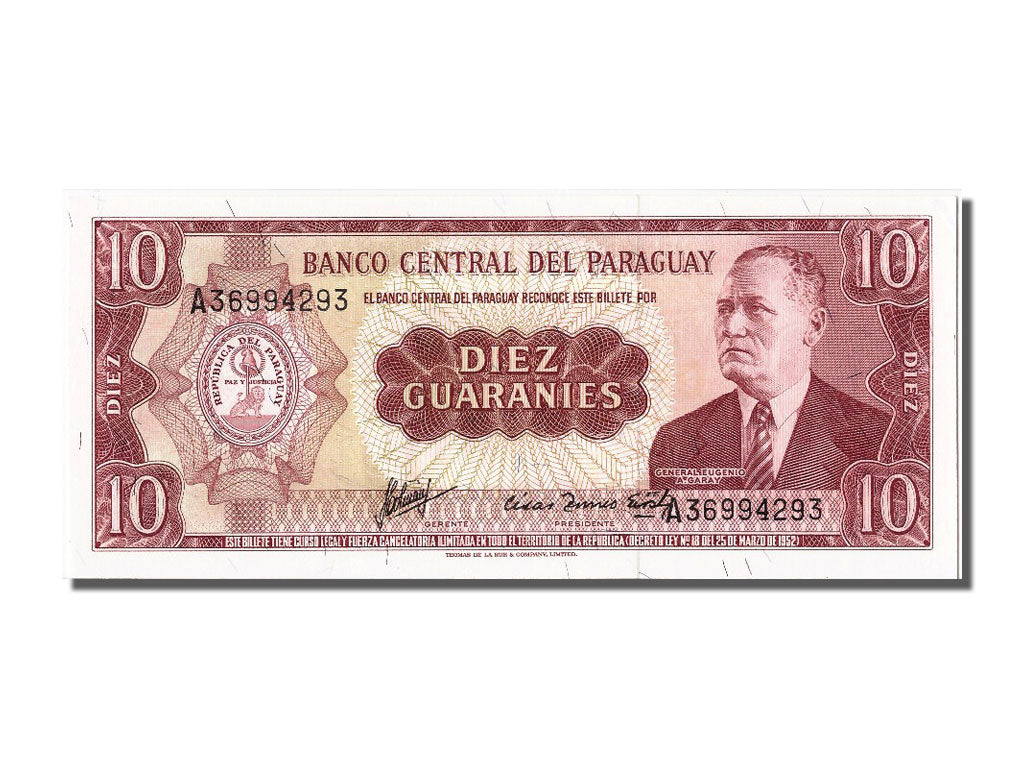 Banknote, Paraguay, 10 Guaranies, 1952, UNC(65-70)