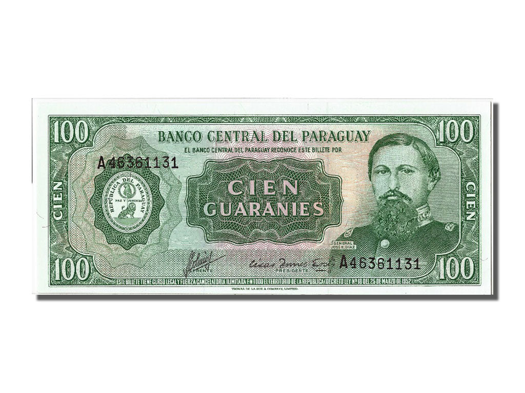 Banknote, Paraguay, 100 Guaranies, 1952, UNC(65-70)