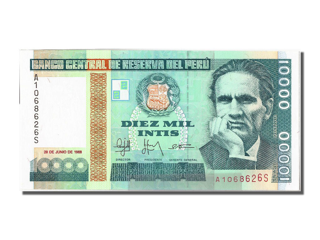 Banknote, Peru, 10,000 Intis, 1988, 1988-06-28, UNC(65-70)