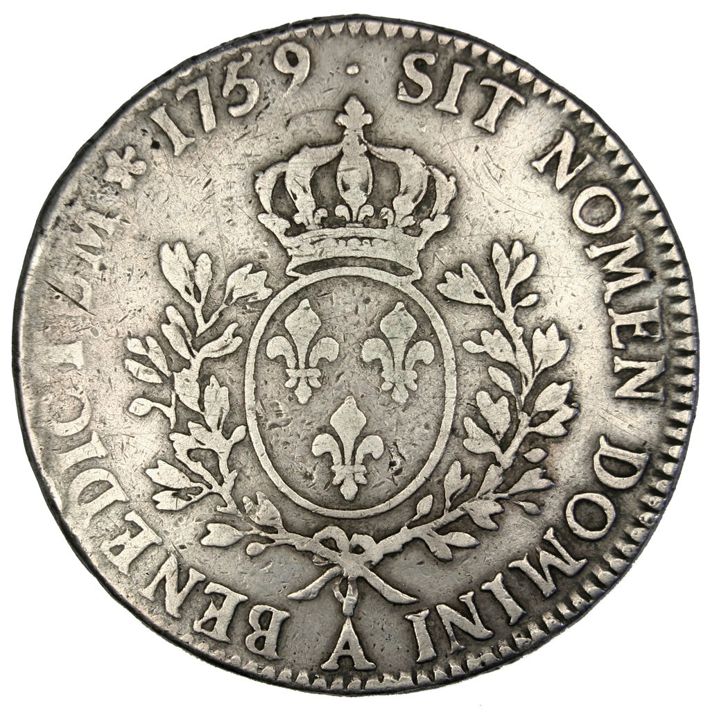 FRANCE, Écu au bandeau, ECU, 1759, Paris, KM #512.1, VF(20-25), Silver, Gadoury