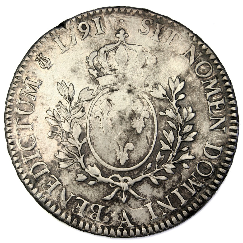 FRANCE, Ecu, 1791, Paris, EF(40-45), Silver, Gadoury #356, 29.39