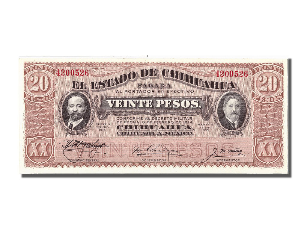 Banknote, Mexico - Revolutionary, 20 Pesos, 1915, UNC(65-70)