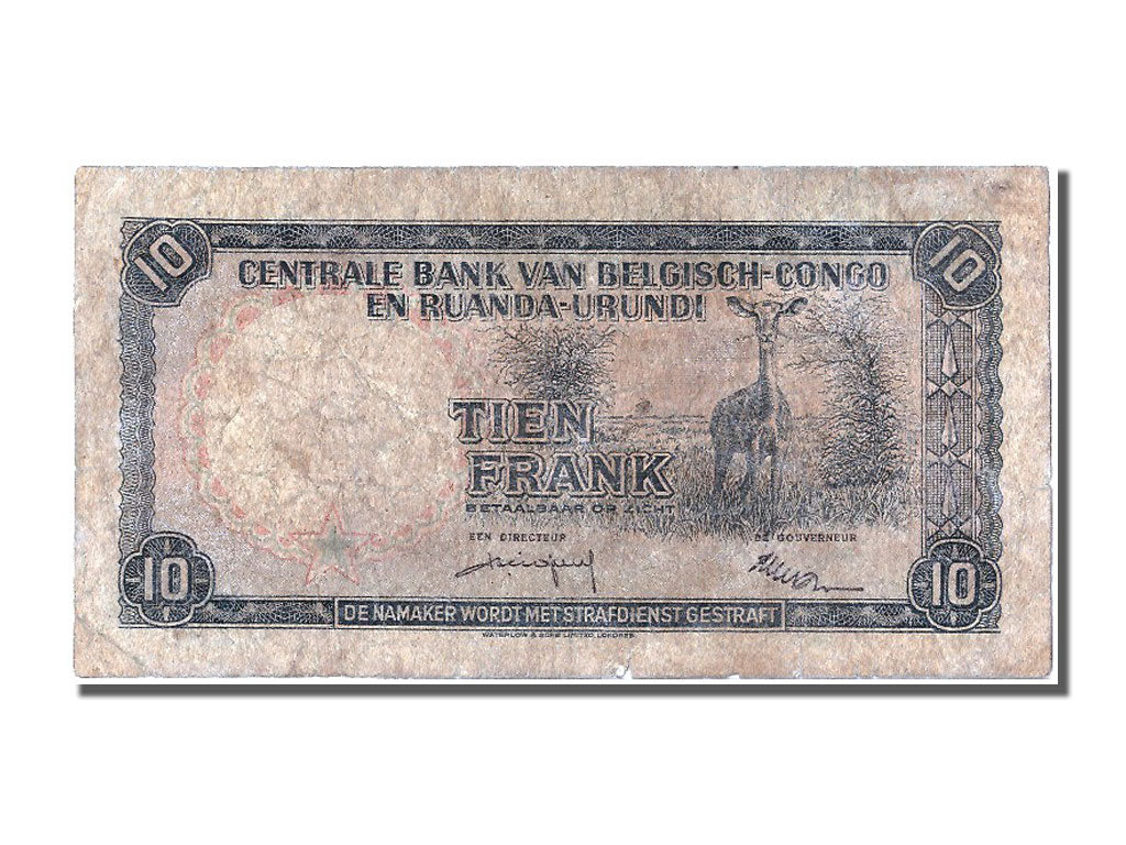 Belgian Congo, 10 Francs, 1958, 1958-08-01, VF(20-25), B/H 093021