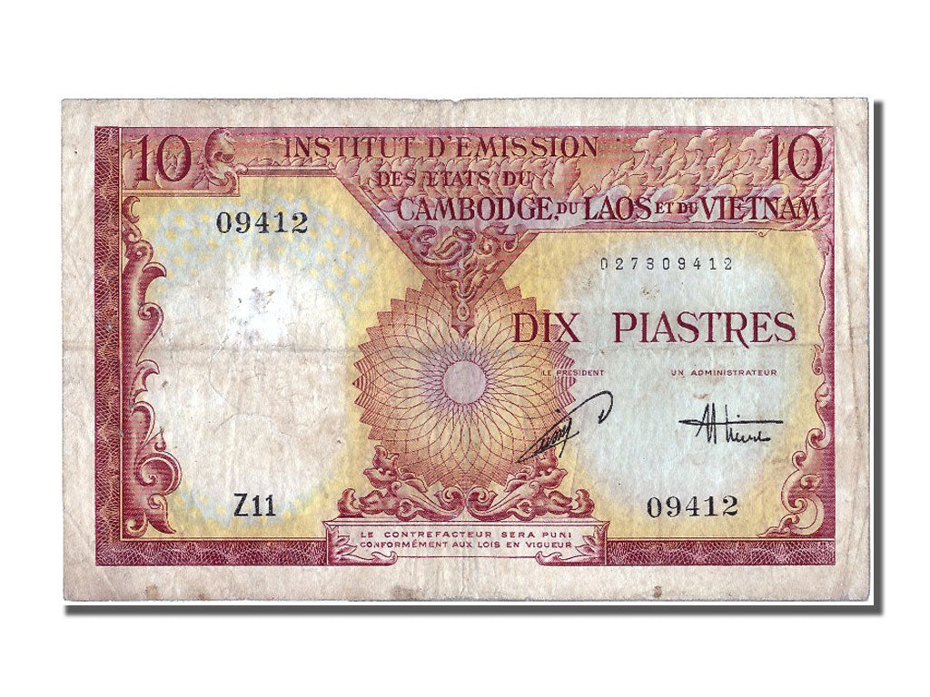 French Indo-China, 10 Piastres = 10 Dong, KM #107, VF(30-35), Z11 09412