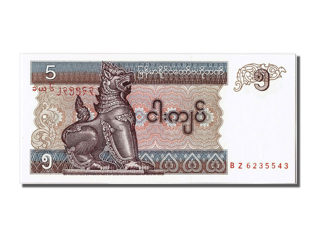 Biljet, Myanmar, 5 Kyats, NIEUW