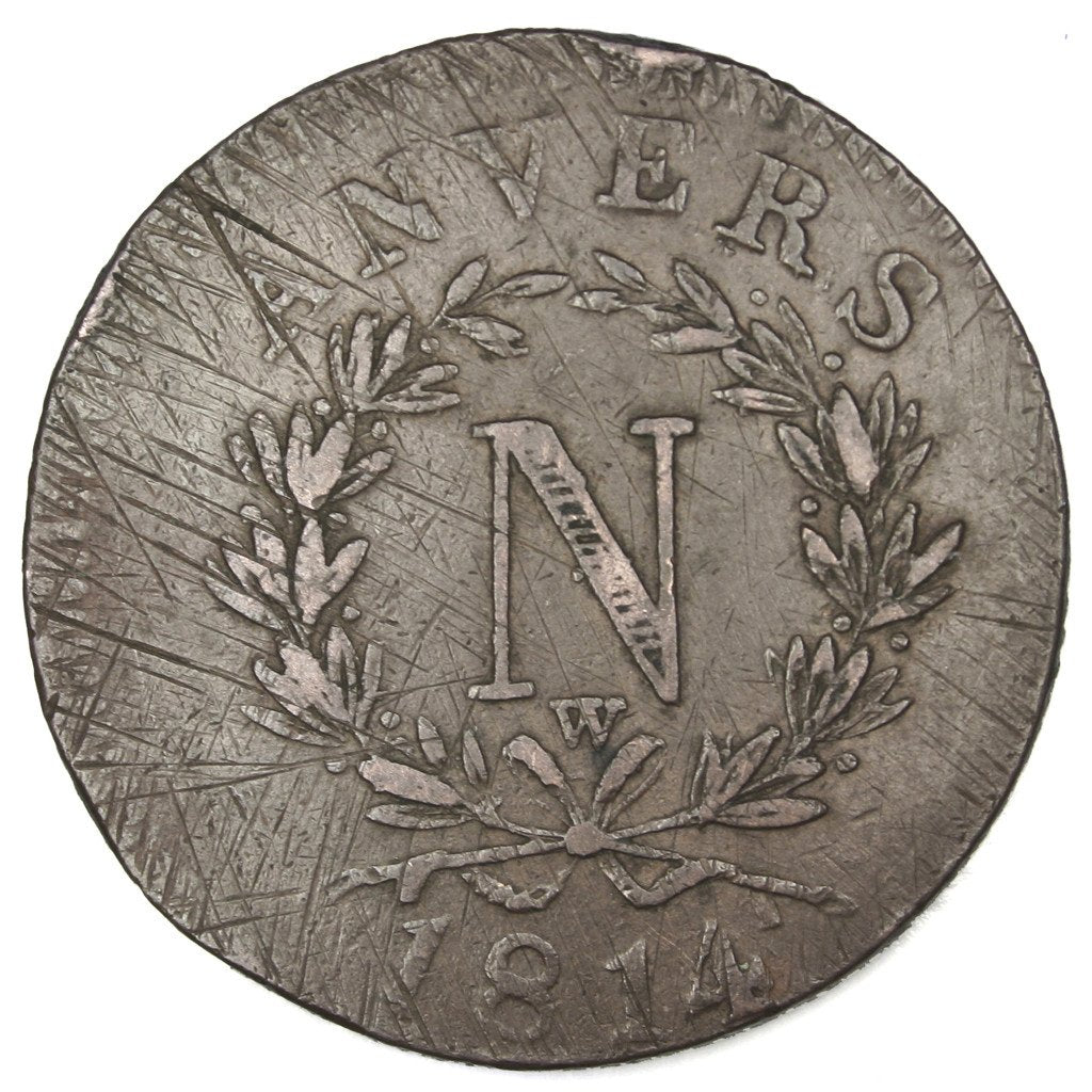 STATI FRANCESI, ANTWERP, 10 Centimes, 1814, Anvers, MB+, Bronzo, Gadoury:191c