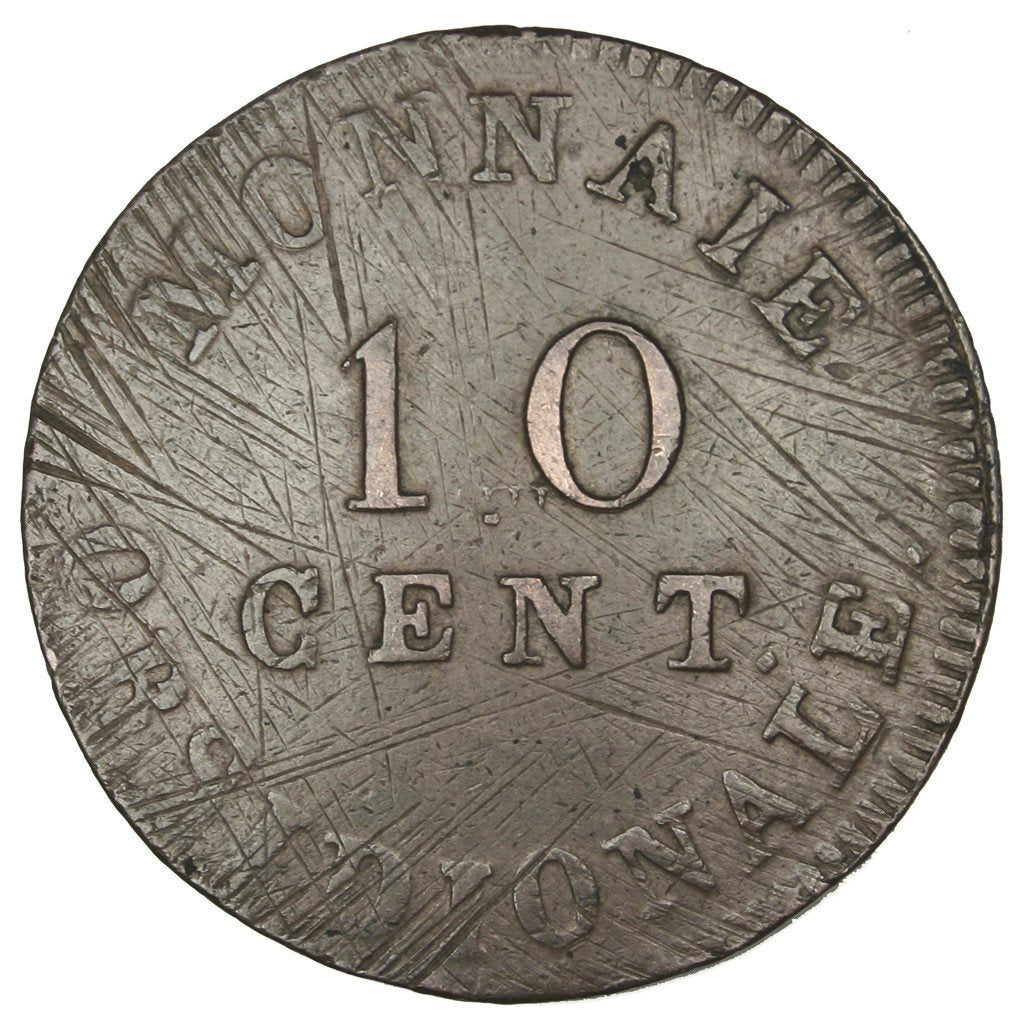 STATI FRANCESI, ANTWERP, 10 Centimes, 1814, Anvers, MB+, Bronzo, Gadoury:191c