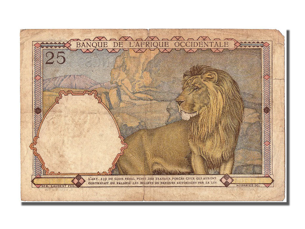 French West Africa, 25 Francs, 1939, KM #22, 1939-03-09, VF(30-35), H.1791 413