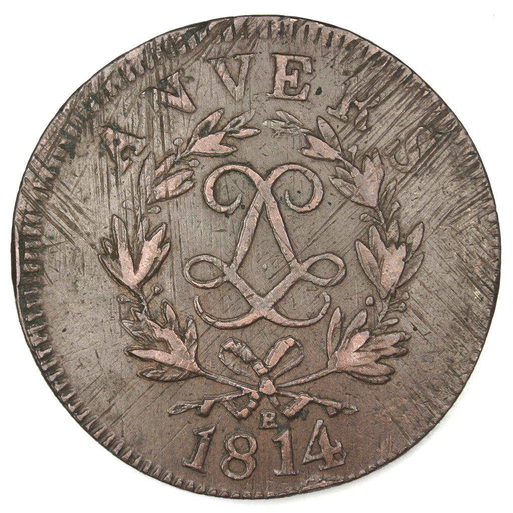 Coin, FRENCH STATES, ANTWERP, 10 Centimes, 1814, Anvers, VF(30-35), Bronze