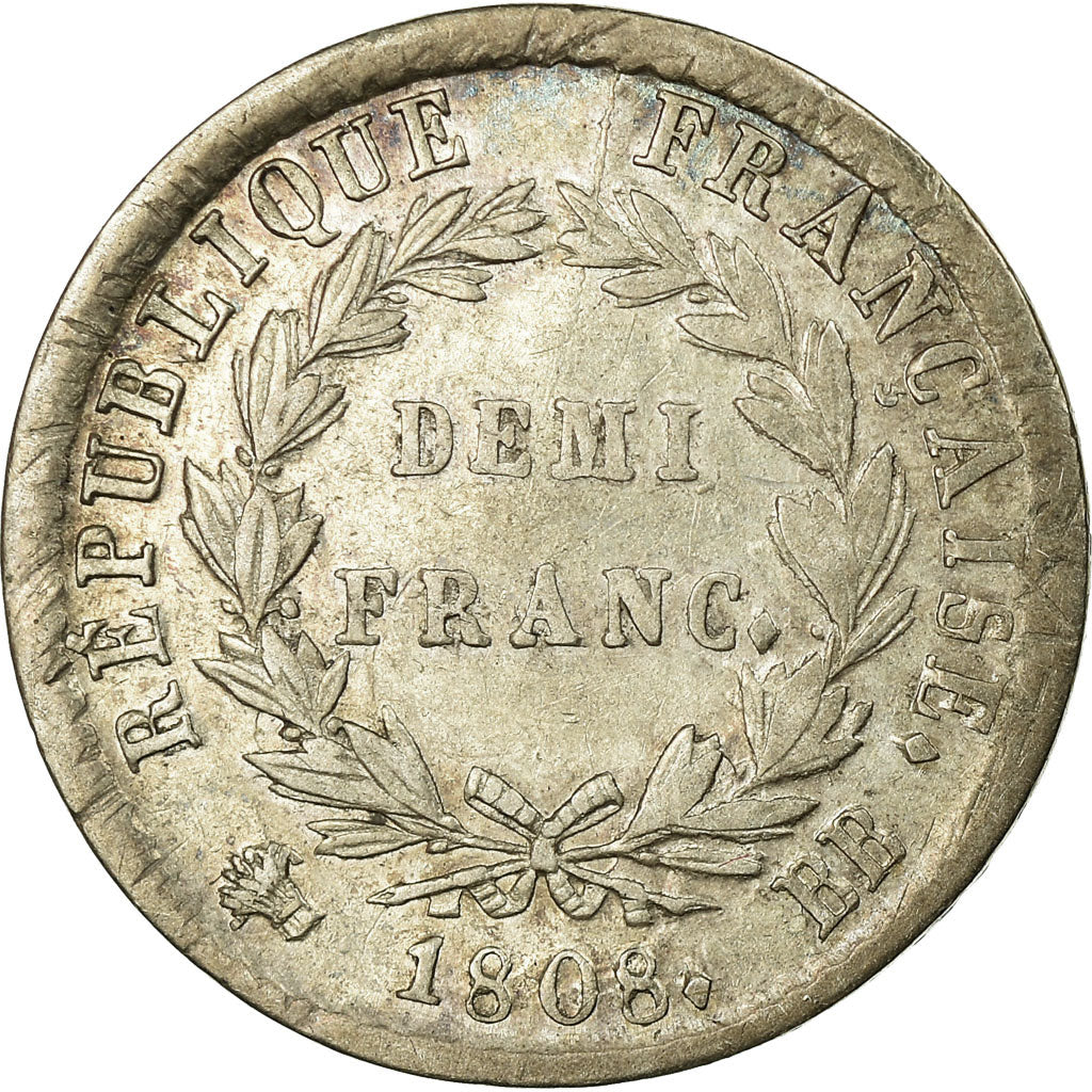 Coin, France, Napoléon I, 1/2 Franc, 1808, Strasbourg, EF(40-45), Silver