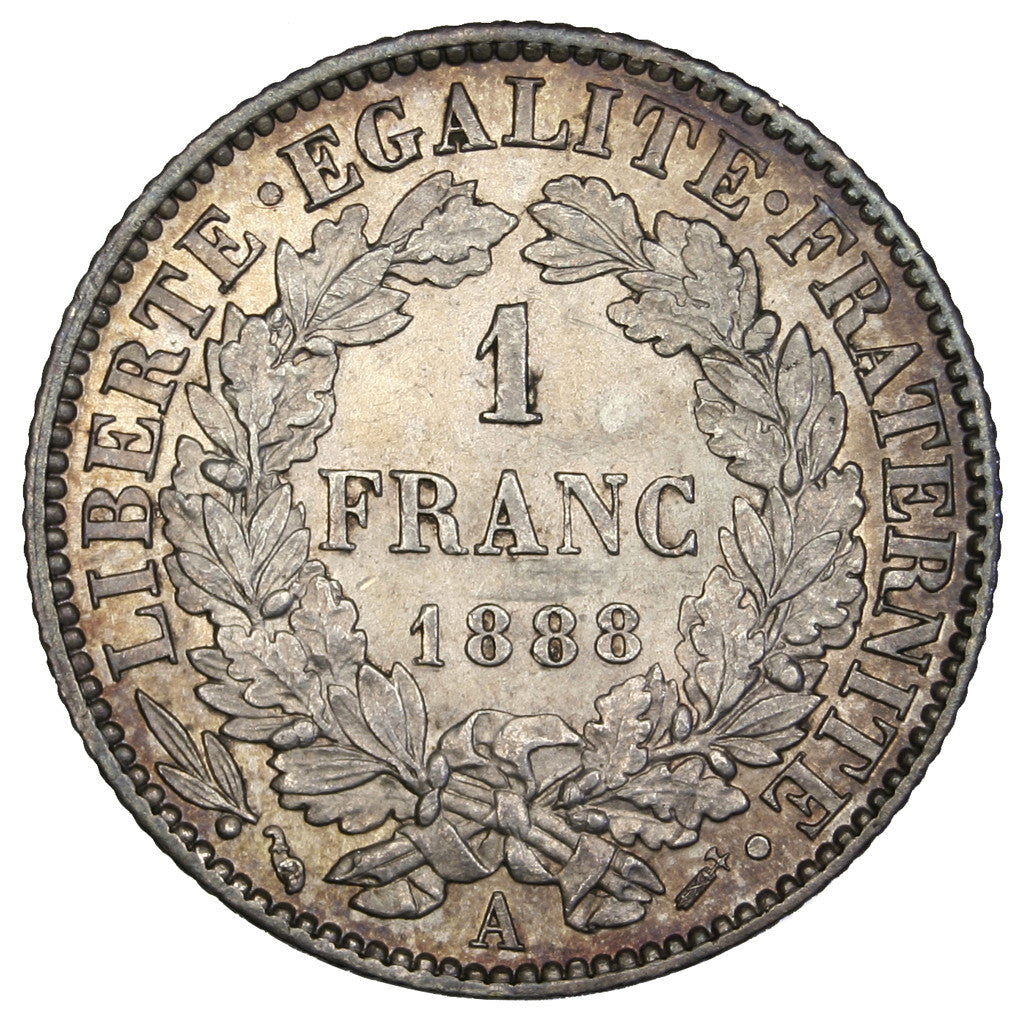 FRANCE, Cérès, Franc, 1888, Paris, KM #822.1, MS(63), Silver, 23, Gadoury #465a,