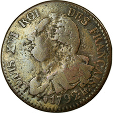 Moneda, Francia, 6 deniers français, 6 Deniers, 1792, Strasbourg, BC+, Bronce