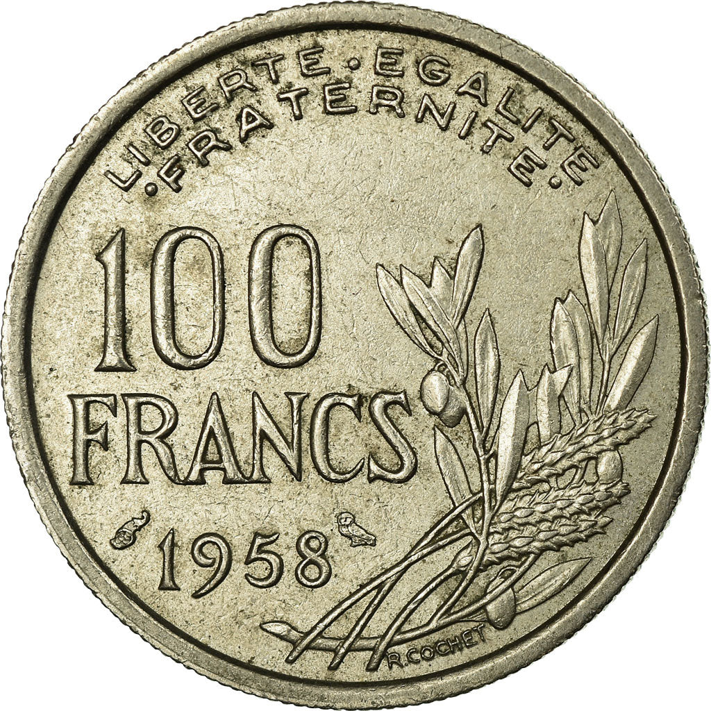 Moneta, Francja, Cochet, 100 Francs, 1958, AU(55-58), Miedź-Nikiel, Gadoury:897