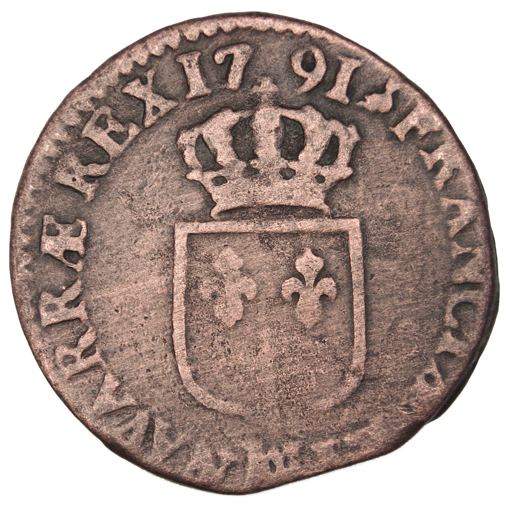 FRANCE, 1/2 Sol ou 1/2 sou, 1/2 Sol, 1791, Marseille, KM #586.11, VF(20-25),...