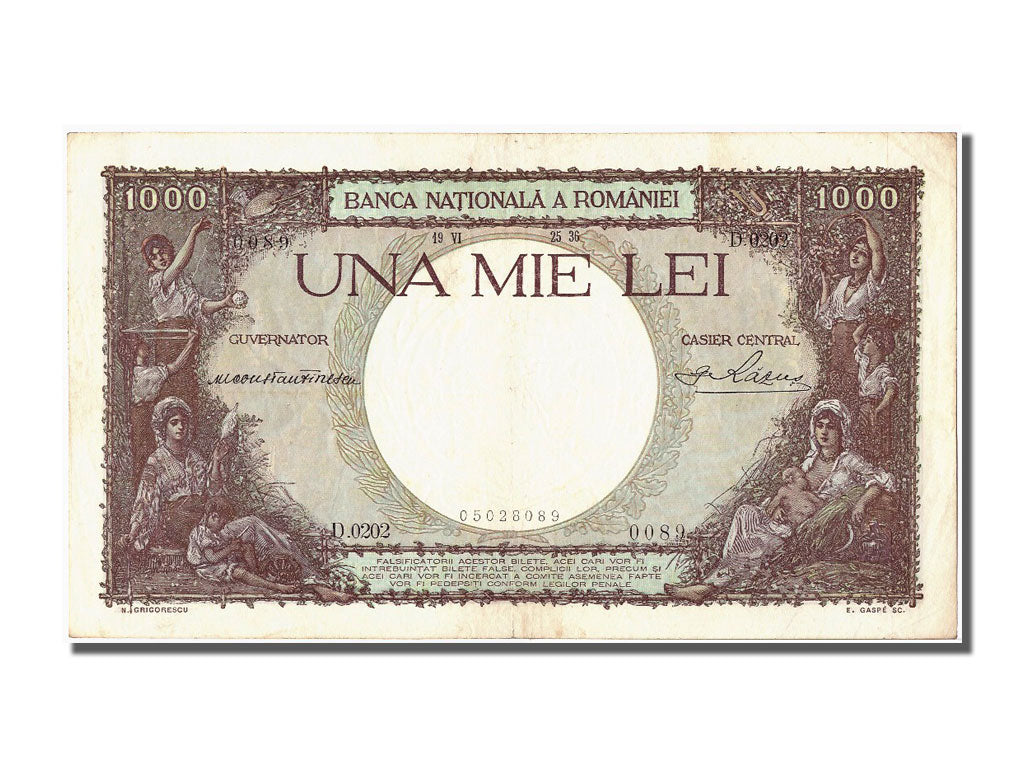 Romania, 1000 Lei, 1936, KM #44a, 1936-06-25, UNC(60-62), D.0202 0089