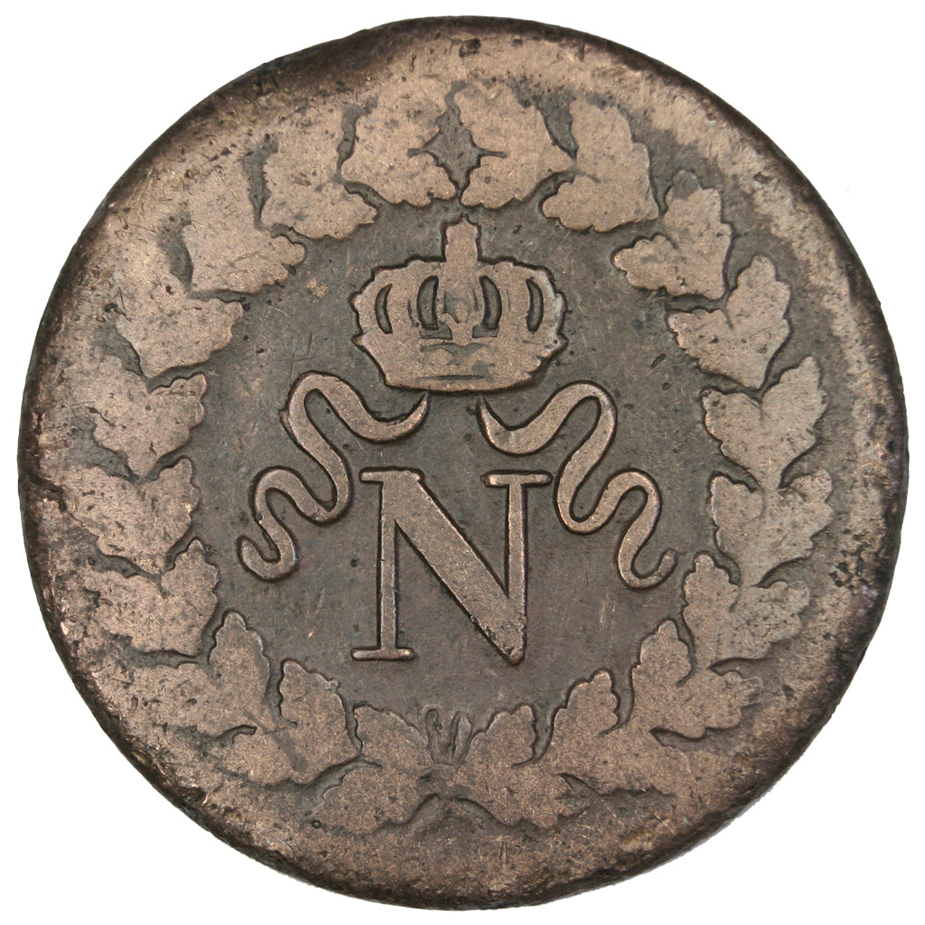 FRANCE, 1 Décime, 1814, Strasbourg, F(12-15), Bronze, Gadoury #195b, 22.01