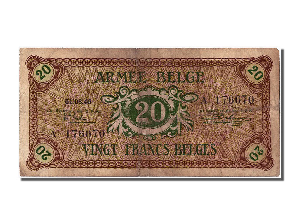 Belgium, 20 Francs, 1946, 1946-08-01, VF(20-25), A 176670