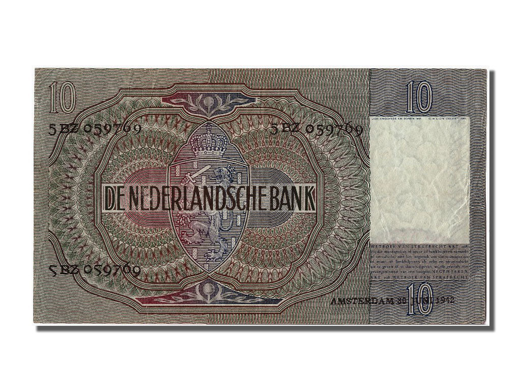 Netherlands, 10 Gulden, 1942, KM #56b, 1942-06-30, AU(50-53), 5 BZ 059769