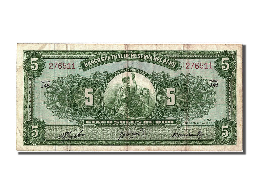 Peru, 5 Soles, 1960, KM #76, 1960-03-18, EF(40-45), J46 276511