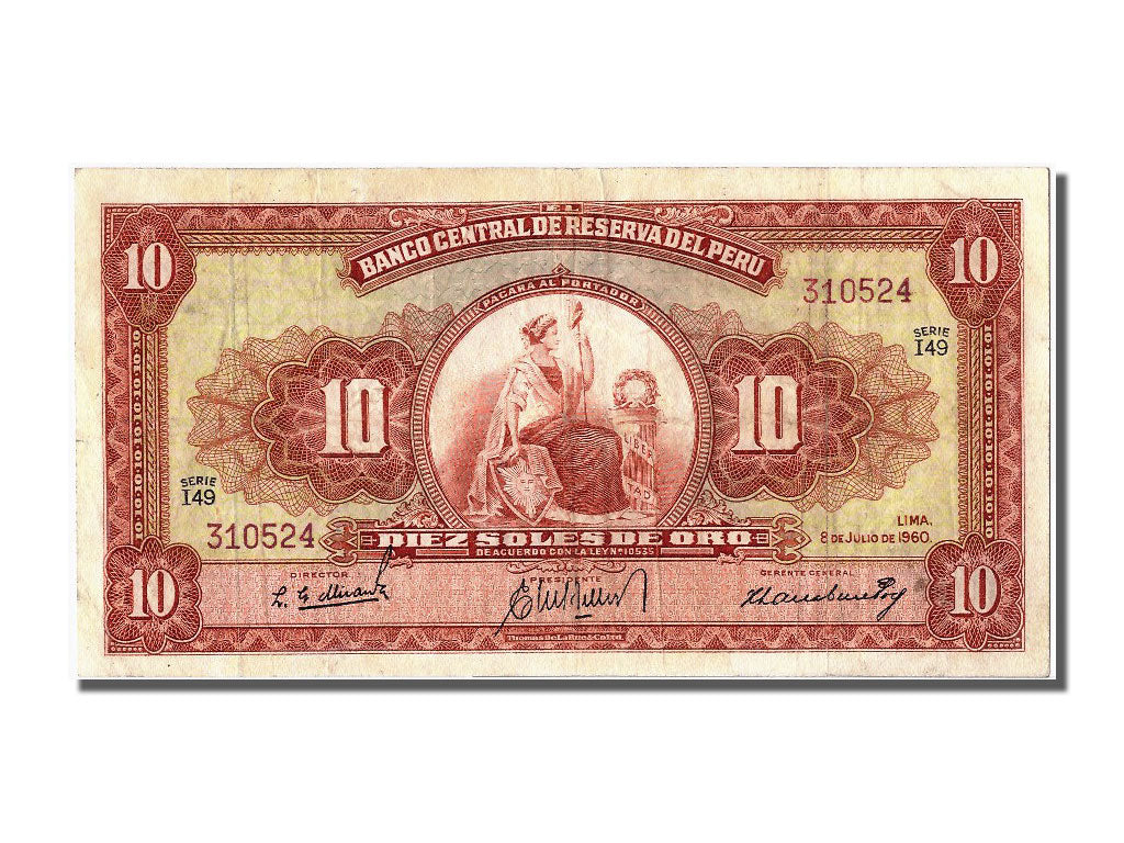 Peru, 10 Soles, 1960, KM #82A, 1960-07-08, EF(40-45), I49 310524