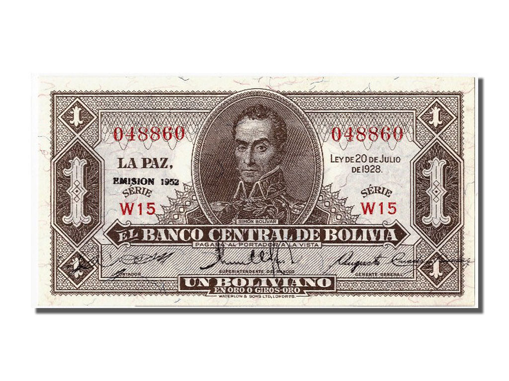 Bolivia, 1 Boliviano, 1952, KM #128c, UNC(63), W15 048860