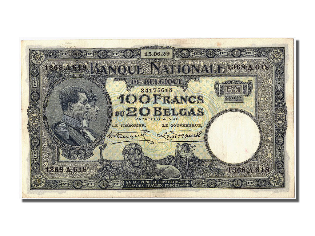 Belgio, 100 Francs-20 Belgas, 1929, 1929-06-15, BB+