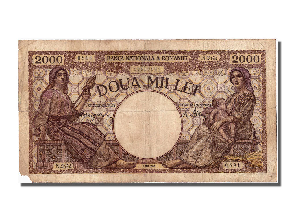Romania, 2000 Lei, 1944, KM #53a, 1944-05-02, VF(20-25), N.2542 0891