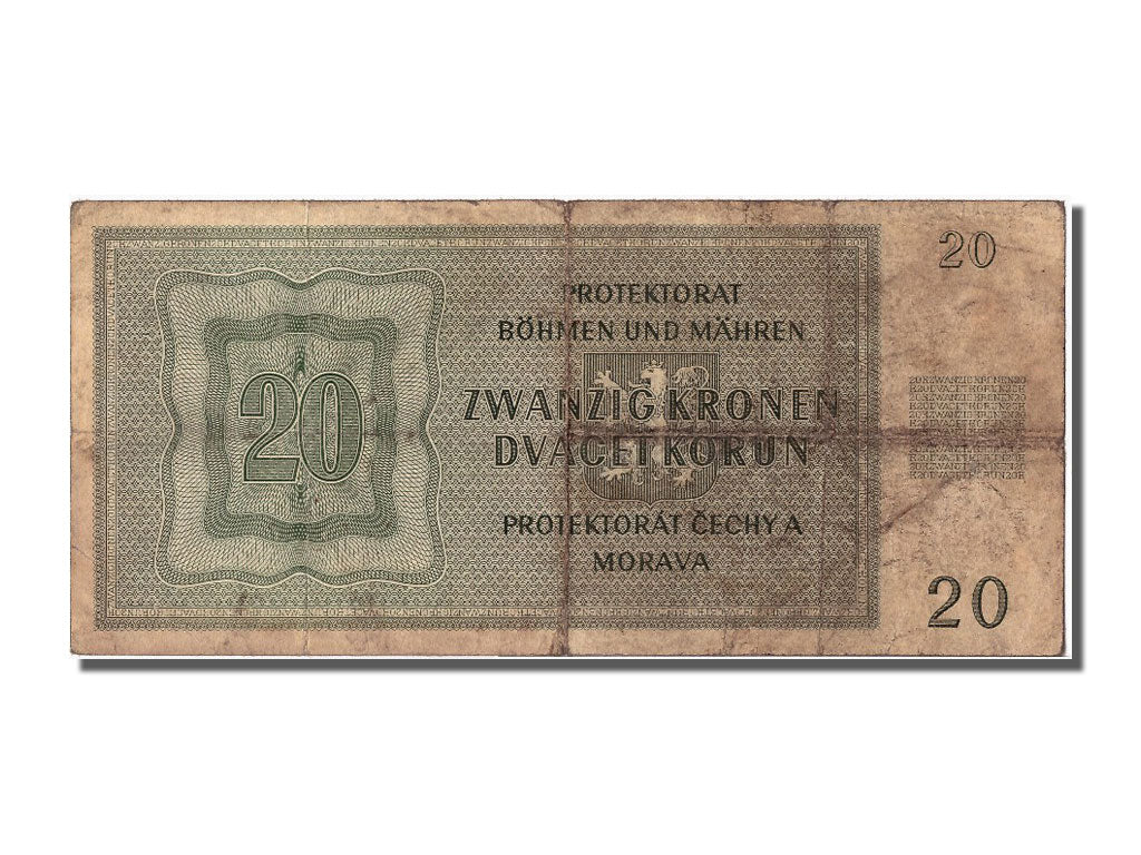 Bohemia and Moravia, 20 Korun, 1944, KM #9a, 1944-01-24, VF(20-25), S.05A 257494